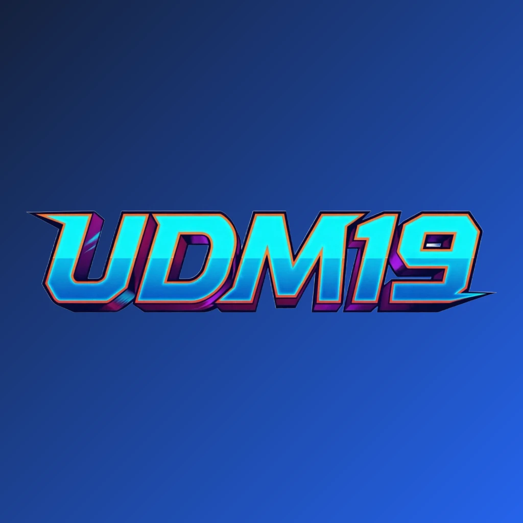 Bold 3D gaming logo for UDM19 with energetic colors and modern esports-inspired design, displayed as a wide horizontal rectangular wordmark with a transparent background Bold 3D gaming logo for UDM19 with energetic colors and modern esports-inspired design, displayed as a wide horizontal rectangular wordmark with a transparent background